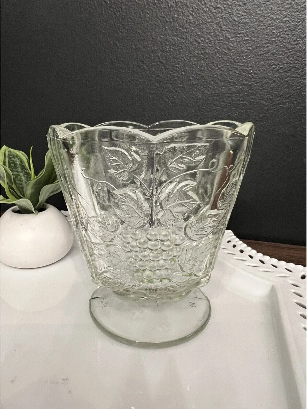 Vintage EO Brody Glass Cupped Jardiniere Planter 5” Clear FL46